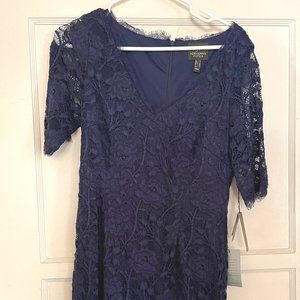 Adrianna Papell Rose Lace Sheath Dress Night Navy  Sz 4